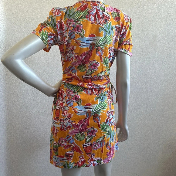 ZARA Orange Tropical Print Side Cutout Mini Dress - Picture 9 of 9